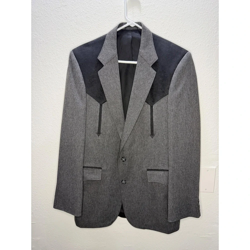 Circle S Mens Western Blazer Gray Black Yoke Cowboy Sport Coat 38R Made in USA